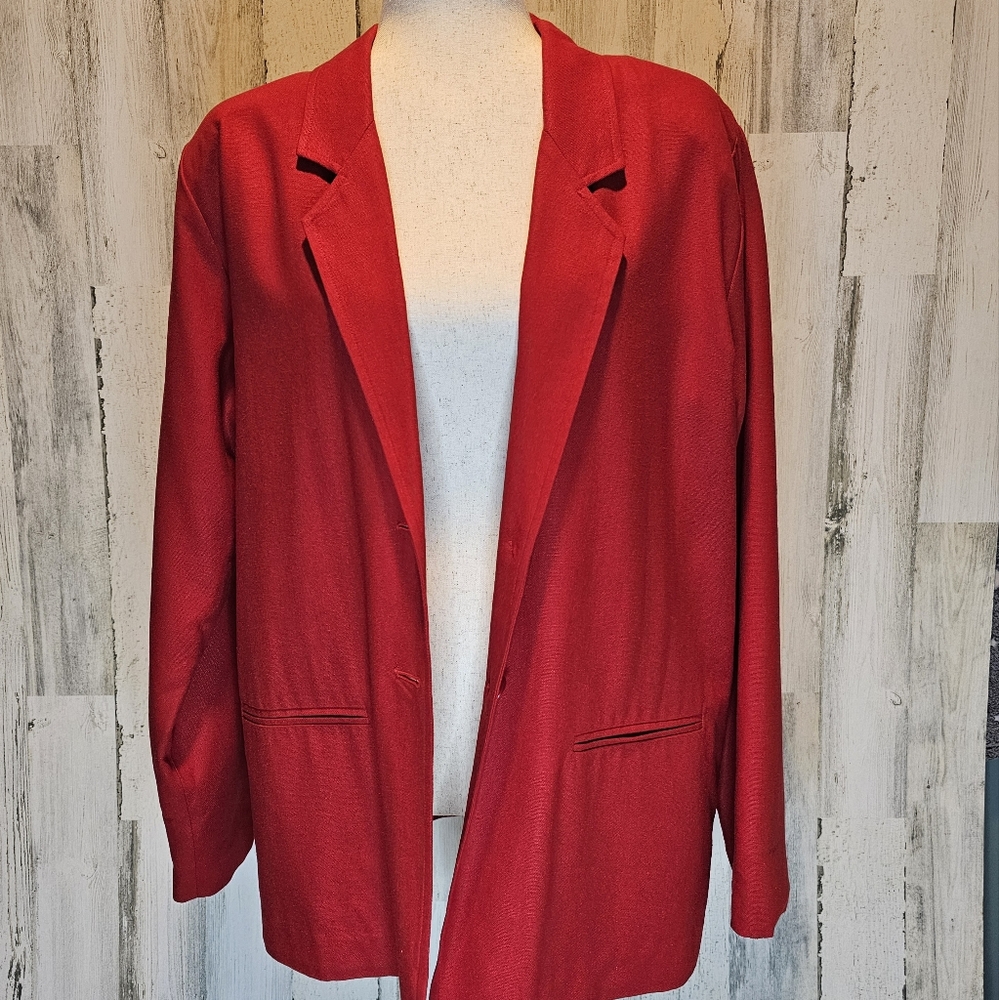 Vintage Erin London Red 100% Silk Blazer Jacket Women's Small Oversized Classic - Picture 4 of 16